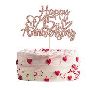 Gyufise 3 Pack Rose Gold Glitter 15th Anniversary Cake Toppers Cheers to 15th Anniversary Cake Decorations for 15th Wedding Anniversary Birthday Party Decoration Supplies