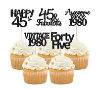 Gyufise 30 Pack Black Glitter 45th Birthday Cupcake Toppers Vintage 1980 Awesome Since 1980 45 Fabulous Cupcake Picks 45th Birthday Wedding Anniversary Party Cake Decorations Supplies