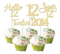 Gyufise 30 Pack Gold Glitter 12th Birthday Cupcake Toppers Hello Sweet 12 Twelve Since 2014 Cupcake Picks for 12th Birthday Party Cake Decorations Supplies