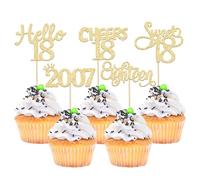 Gyufise 30 Pack Gold Glitter 18th Birthday Cupcake Toppers Hello Sweet 18 Sixteen Since 2007 Cupcake Picks for Cheers to 18th Birthday Party Cake Decorations Supplies