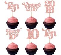 Gyufise 30Pcs 10th Birthday Cupcake Toppers Glitter Ten Vintage 2016 Double Digits 10 Cupcake Picks Hello 10 Years Birthday Cake Decorations for Happy 10th Anniversary Party Supplies Rose Gold