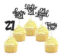 Gyufise 30Pcs 21st Birthday Cupcake Toppers - 24 Assorted Designs - Black Glitter