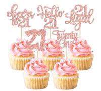 Gyufise 30Pcs 21st Birthday Cupcake Toppers - 24Pcs Assembled, Rose Gold Glitter - Cheers to 21 Years Old Cake Decorations for 21st Birthday Anniversary Party Supplies