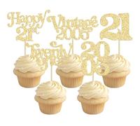 Gyufise 30Pcs 21st Birthday Cupcake Toppers Glitter Twenty-one Vintage 2005 Cheers to 21 Cupcake Picks Hello 21 Years Birthday Cake Decorations for 21st Anniversary Party Supplies Gold