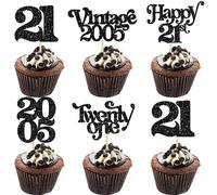 Gyufise 30Pcs 21st Birthday Cupcake Toppers Glitter Twenty-one Vintage 2005 Cheers to 21 Cupcake Picks Hello 21 Years Birthday Cake Decorations for 21st Anniversary Party Supplies Black