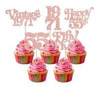 Gyufise 30Pcs 55th Birthday Cupcake Toppers Glitter Vintage 1971 Cheers to 55 Fabulous Fifty Five Cupcake Picks 55th Birthday Wedding Anniversary Party Cake Decorations Supplies Rose Gold