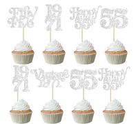 Gyufise 30Pcs 55th Birthday Cupcake Toppers Glitter Vintage 1971 Cheers to 55 Fabulous Fifty Five Cupcake Picks 55th Birthday Wedding Anniversary Party Cake Decorations Supplies Silver