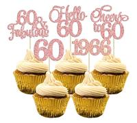 Gyufise 30Pcs 60th Birthday Cupcake Toppers 60 Fabulous Cupcake Picks Cheers to 60 1966 Cake Decorations for Happy 60th Birthday Wedding Anniversary Party Decoration Supplies Rose Gold