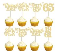 Gyufise 30Pcs 65th Birthday Cupcake Toppers Glitter Vintage 1961 Cheers to 65 Fabulous Sixty Five Cupcake Picks 65th Birthday Wedding Anniversary Party Cake Decorations Supplies Gold