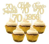 Gyufise 30Pcs 70th Birthday Cupcake Toppers 70 Fabulous Cupcake Picks Cheers to 70 1956 Cake Decorations for Happy 70th Birthday Wedding Anniversary Party Decoration Supplies Gold