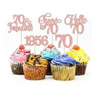 Gyufise 30Pcs 70th Birthday Cupcake Toppers 70 Fabulous Cupcake Picks Cheers to 70 1956 Cake Decorations for Happy 70th Birthday Wedding Anniversary Party Decoration Supplies Rose Gold