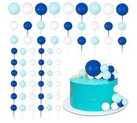 Gyufise 30Pcs Ball Cake Picks Colorful Ball Shaped Cake Topper Mini Balloons Pearl Balls Cupcake Picks Ball Cake Insert Topper for Birthday Party Wedding Decoration Supplies Blue White Dark Blue