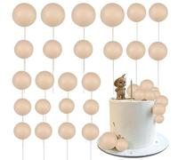 Gyufise 30Pcs Ball Cupcake Toppers Balls Cake Toppes Foam Balls Cupcake Picks DIY Mini Balloon Cake Inset Topper for Baby Shower Birthday Favor Wedding Anniversary Party Supplies Khaki