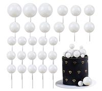 Gyufise 30Pcs Balls Cake Topper DIY Cake Insert Toppers Ball Cake Picks Cupcake Topper for Birthday Party Baby Shower Wedding Cake Decoration White