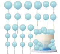 Gyufise 30Pcs Balls Cake Topper DIY Cake Insert Toppers Ball Cake Picks Cupcake Topper for Birthday Party Baby Shower Wedding Cake Decoration Blue