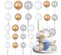 Gyufise 30Pcs Balls Cake Topper Foam Ball Cake Picks Mini Balloon DIY Cake Insert Topper Decoration for Baby Shower Wedding Anniversary Kids Birthday Party Cake Decorations Gold Silver White