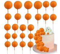 Gyufise 30Pcs Balls Cake Toppers Ball Cake Picks Foam Ball Shaped Cupcake Toppers Mini Balloons Baby Shower Cake Decorations for Wedding Enaggement Bridal Shower Birthday Party Supplies Orange