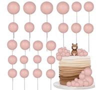 Gyufise 30Pcs Balls Cake Toppers Ball Cake Picks Foam Ball Shaped Cupcake Toppers Mini Balloons Baby Shower Cake Decorations for Wedding Enaggement Bridal Shower Birthday Party Supplies Dark Nude