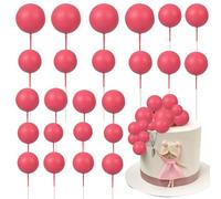 Gyufise 30Pcs Balls Cake Toppers Ball Cake Picks Foam Ball Shaped Cupcake Toppers Mini Balloons Baby Shower Cake Decorations for Wedding Enaggement Bridal Shower Birthday Party Supplies Rose Red