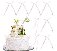 Gyufise 30Pcs Bowknot Cake Toppers Bow Cake Decorations Picks Baby Shower Cake Decorations for Birthday Wedding Party Wedding Anniversary Party Supplies Light Pink