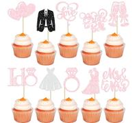 Gyufise 30Pcs Bride to Be Cupcake Toppers Glitter Diamond Ring I Do Love Cupcake Picks Miss to Mrs Bridal Shower Wedding Engagement Bachelorette Cake Decoration Light Pink
