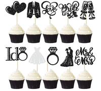 Gyufise 30Pcs Bride to Be Cupcake Toppers Glitter Diamond Ring I Do Love Cupcake Picks Miss to Mrs Bridal Shower Wedding Engagement Bachelorette Cake Decoration Black