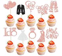 Gyufise 30Pcs Bride to Be Cupcake Toppers Glitter Diamond Ring I Do Love Cupcake Picks Miss to Mrs Bridal Shower Wedding Engagement Bachelorette Cake Decoration Rose Gold