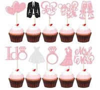 Gyufise 30Pcs Bride to Be Cupcake Toppers Glitter Diamond Ring I Do Love Cupcake Picks Miss to Mrs Bridal Shower Wedding Engagement Bachelorette Cake Decoration Pink