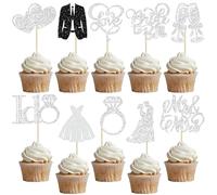 Gyufise 30Pcs Bride to Be Cupcake Toppers Glitter Diamond Ring I Do Love Cupcake Picks Miss to Mrs Bridal Shower Wedding Engagement Bachelorette Cake Decoration Silver