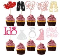 Gyufise 30Pcs Bride to Be Cupcake Toppers Glitter Diamond Ring I Do Love Cupcake Picks Miss to Mrs Bridal Shower Wedding Engagement Bachelorette Cake Decoration Multicolor