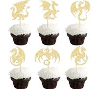 Gyufise 30Pcs Dragon Cupcake Toppers Glitter Fantasy Birthday Cupcake Picks for Flying Dragon Theme Baby Shower Kids Birthday Party Cake Decorations Supplies Gold