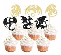 Gyufise 30Pcs Dragon Cupcake Toppers Glitter Fantasy Birthday Cupcake Picks for Flying Dragon Theme Baby Shower Kids Birthday Party Cake Decorations Supplies Black Gold