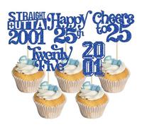 Gyufise 30Pcs Happy 25th Birthday Cupcake Toppers Glitter Twenty Five Straight Outta 2001 Cupcake Picks Cheers to 25 Fabulous Cake Decorations for Happy 25th Birthday Anniversary Party Supplies Blue