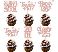 Gyufise 30Pcs Happy 25th Birthday Cupcake Toppers Glitter Twenty Five Straight Outta 2001 Cupcake Picks Cheers to 25 Fabulous Cake Decorations for Happy 25th Birthday Party Supplies Rose Gold
