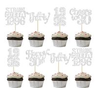 Gyufise 30Pcs Happy 30th Birthday Cupcake Toppers Glitter Thirty Straight Outta 1996 Cupcake Picks Cheers to 30 Fabulous Cake Decorations for Happy 30th Birthday Anniversary Party Supplies Silver