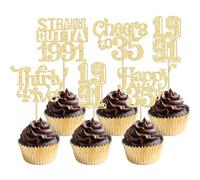 Gyufise 30Pcs Happy 35th Birthday Cupcake Toppers Glitter Thirty Five Straight Outta 1991 Cupcake Picks Cheers to 35 Fabulous Cake Decorations for Happy 35th Birthday Anniversary Party Supplies Gold