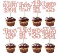 Gyufise 30Pcs Happy 35th Birthday Cupcake Toppers Glitter Thirty Five Straight Outta 1991 Cupcake Picks Cheers to 35 Fabulous Cake Decorations for Happy 35th Birthday Party Supplies Rose Gold