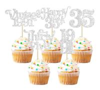 Gyufise 30Pcs Happy 35th Birthday Cupcake Toppers Vintage 1991 Cheers to 35 Fabulous Thirty Five Cupcake Picks 35th Birthday Wedding Anniversary Party Cake Decorations Supplies Silver