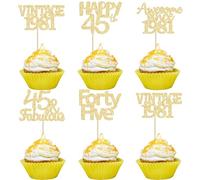 Gyufise 30Pcs Happy 45th Birthday Cupcake Toppers Glitter Forty Five Vintage 1981 Cupcake Picks Cheers to 45 Fabulous Cake Decorations for Happy 45th Birthday Wedding Anniversary Party Supplies Gold