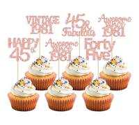 Gyufise 30Pcs Happy 45th Birthday Cupcake Toppers Glitter Forty Five Vintage 1981 Cupcake Picks Cheers to 45 Fabulous Cake Decorations for Happy 45th Birthday Wedding Party Supplies Rose Gold