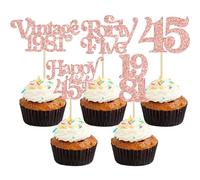 Gyufise 30Pcs Happy 45th Birthday Cupcake Toppers Glitter Vintage 1981 Cheers to 45 Fabulous Forty Five Cupcake Picks 45th Birthday Wedding Anniversary Party Decorations Supplies Rose Gold