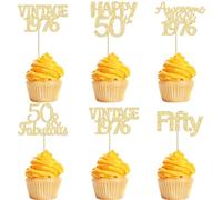 Gyufise 30Pcs Happy 50th Birthday Cupcake Toppers Glitter Fifty Vintage 1976 Cupcake Picks Cheers to 50 Fabulous Cake Decorations for 50th Birthday Wedding Anniversary Party Supplies Gold