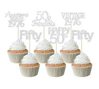 Gyufise 30Pcs Happy 50th Birthday Cupcake Toppers Glitter Fifty Vintage 1976 Cupcake Picks Cheers to 50 Fabulous Cake Decorations for 50th Birthday Wedding Anniversary Party Supplies Silver