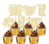 Gyufise 30Pcs Happy 65th Birthday Cupcake Toppers Glitter Sixty Five 65 Fabulous Straight Outta 1961 Cupcake Picks Cheers to 65 Years for 65th Birthday Anniversary Party Supplies Gold