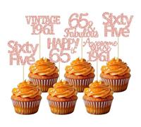 Gyufise 30Pcs Happy 65th Birthday Cupcake Toppers Glitter Sixty Five 65 Fabulous Vintage 1961 Cupcake Picks Cheers to 65 Years for 65th Birthday Anniversary Party Cake Decorations Supplies Rose Gold