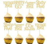 Gyufise 30Pcs Happy 65th Birthday Cupcake Toppers Glitter Sixty Five 65 Fabulous Vintage 1961 Cupcake Picks Cheers to 65 Years for 65th Birthday Anniversary Party Cake Decorations Supplies Gold