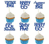 Gyufise 30Pcs Happy 65th Birthday Cupcake Toppers Glitter Sixty Five 65 Fabulous Vintage 1961 Cupcake Picks Cheers to 65 Years for 65th Birthday Anniversary Party Cake Decorations Supplies Blue