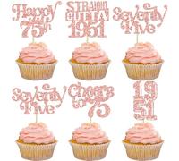 Gyufise 30Pcs Happy 75th Birthday Cupcake Toppers Glitter Seventy Five 75 Fabulous Straight Outta 1951 Cupcake Picks Cheers to 75 Years for 75th Birthday Anniversary Party Supplies Rose Gold