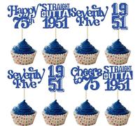 Gyufise 30Pcs Happy 75th Birthday Cupcake Toppers Glitter Seventy Five 75 Fabulous Straight Outta 1951 Cupcake Picks Cheers to 75 Years for 75th Birthday Anniversary Party Supplies Blue