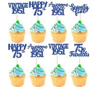 Gyufise 30Pcs Happy 75th Birthday Cupcake Toppers Glitter Seventy Five 75 Fabulous Vintage 1951 Cupcake Picks Cheers to 75 Years for 75th Birthday Anniversary Party Cake Decorations Supplies Blue
